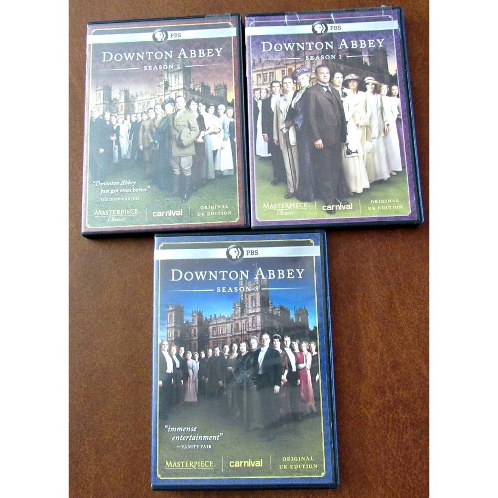 Lot of 3 Downton Abby Seasons 1 to 3 DVDs By PBS Original UK Edition